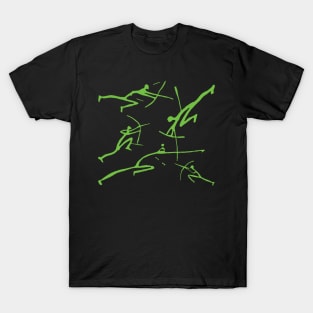 Green Bowmen Minimalist Paleolithic Cave Art Bow Fight T-Shirt